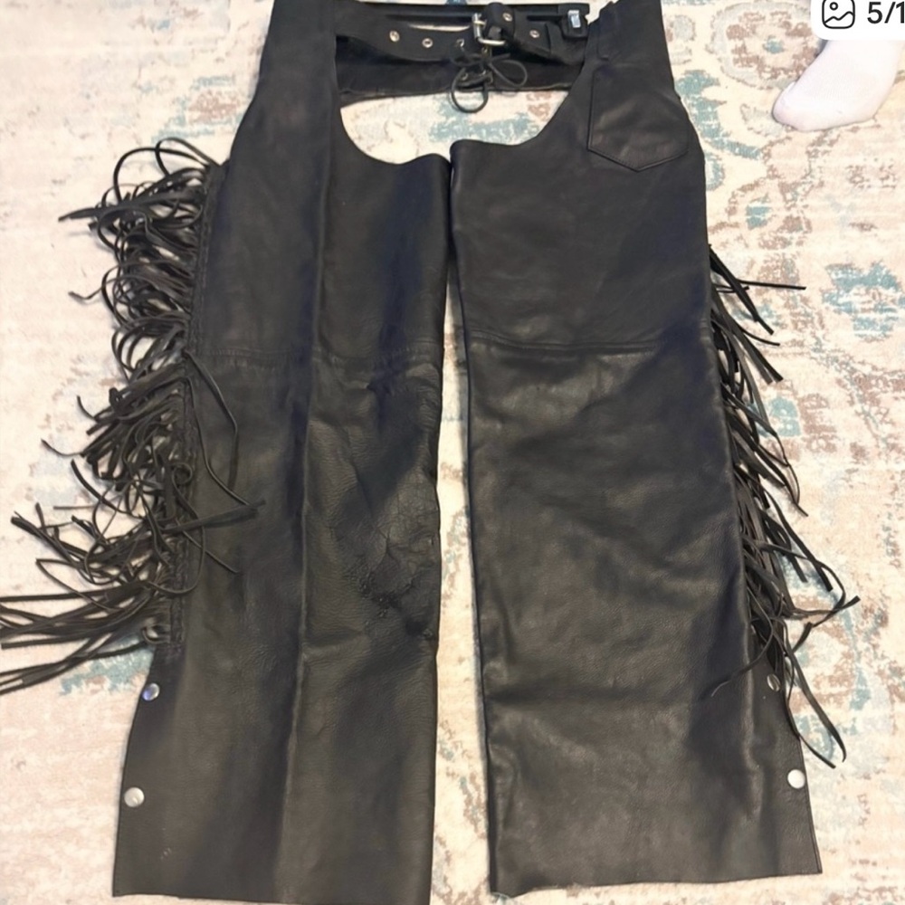 BARNEY’S LEATHER CHIC Black LEATHER Fringe Pants - Picture 5 of 13